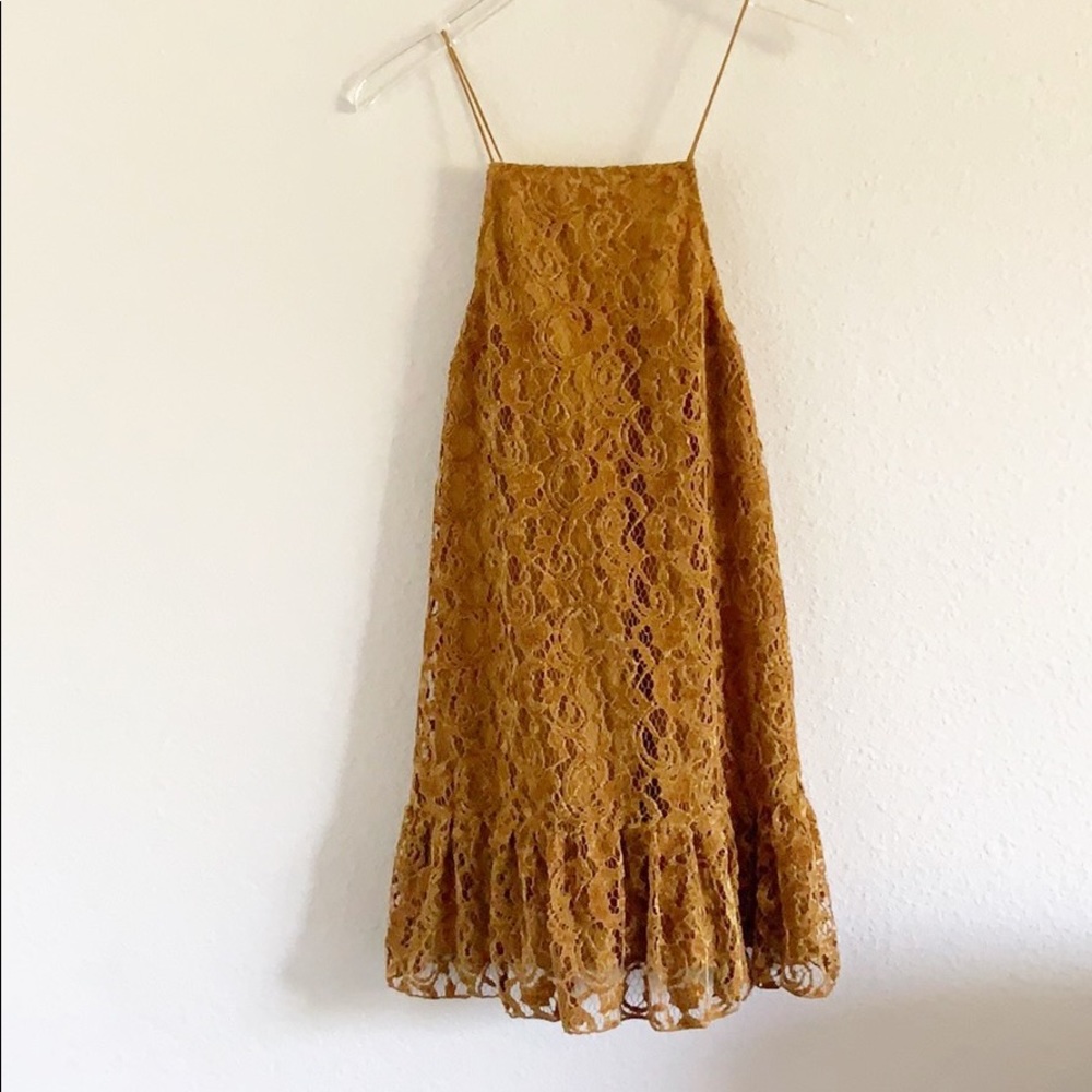 Free People Velvet Lace Gold Yellow Mini Dress XS